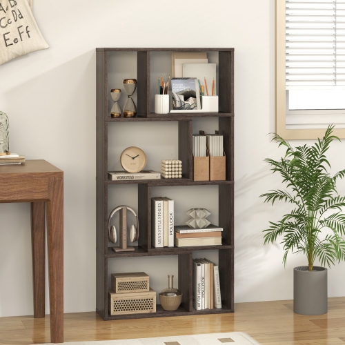 4-Tier Geometric Bookshelf with 8 Cubes for Living Room or Bedroom Storage