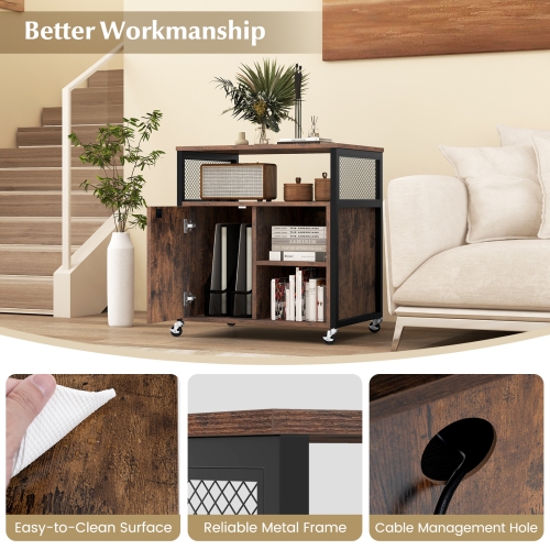 Classeur sur roulettes avec station de recharge et trou de gestion des câbles pour le bureau