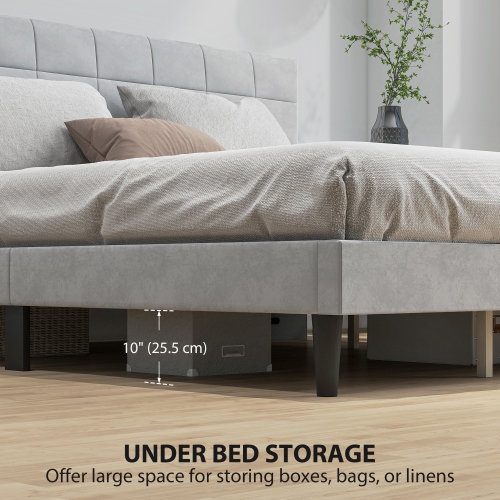 HOMCOM King Bed Frame with Headboard, 1100 lbs Upholstered Platform Bed Frame with Under Bed Storage, Wooden Slat Support, No Box Spring Needed, Easy