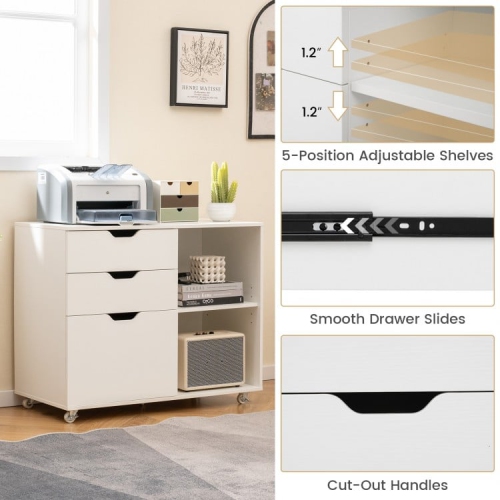 3-Drawer File Cabinet with Adjustable Shelf and Wheels for Letter-Size Files