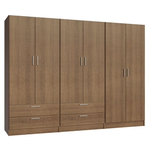 MADESA 6 Doors 4 Drawers Wardrobe Set Armoire Closet Bedroom Storage Cabinet with Shelves and Hanging Space 94"L Wooden Clothing Organizer Unit -