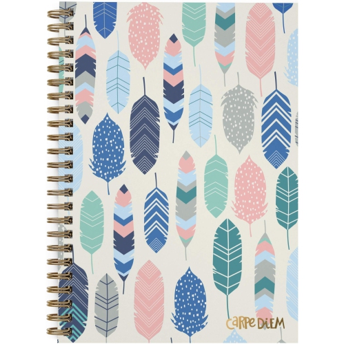 Pukka Pad, Carpe Diem Single Subject Spiral Bound B5 Notebooks , 80 Sheets College Ruled Lined Paper with Perforated Edges , 7 x 10in , Feathers