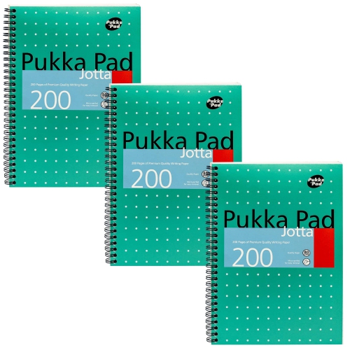 Pukka Pad, B5 Metallic Jotta Book 3,Pack for Home, School, and Office , 10 x 8 in , Wirebound Notebook with 8mm Lines and 80GSM Paper , Features