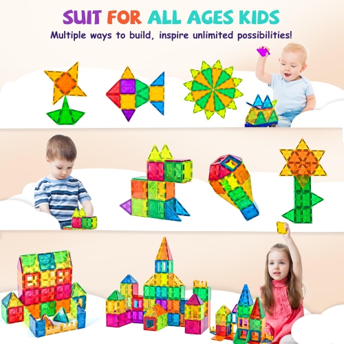 cossy 120Pcs Magnet Tiles Magnetic 3D Building Blocks Set Educational Construction Toys for 3+ Year Kids with Stronger M