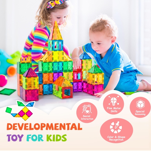 cossy 120Pcs Magnet Tiles Magnetic 3D Building Blocks Set Educational Construction Toys for 3+ Year Kids with Stronger M