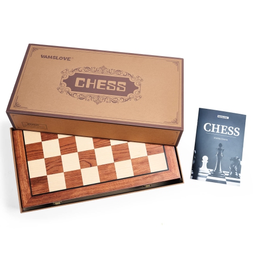 VAMSLOVE Chess Set Large 16''/42cm Folding Wooden Board with Deluxe Weighted Acrylic Chess Pieces - 3.5" King with Stora