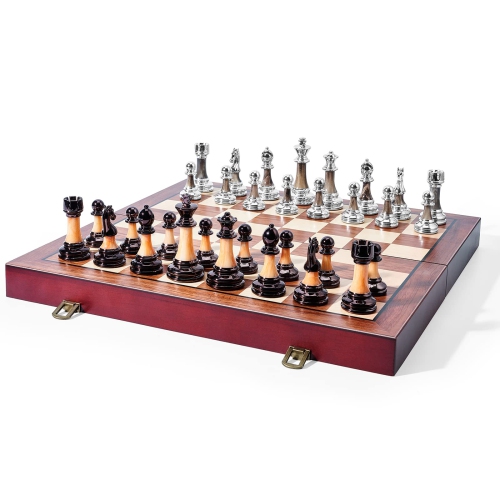 VAMSLOVE Chess Set Large 16''/42cm Folding Wooden Board with Deluxe Weighted Acrylic Chess Pieces - 3.5" King with Stora