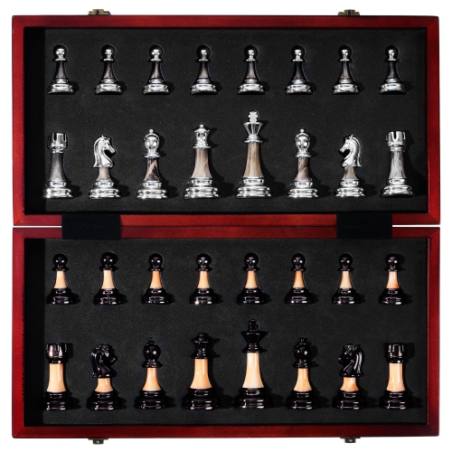 VAMSLOVE Chess Set Large 16''/42cm Folding Wooden Board with Deluxe Weighted Acrylic Chess Pieces - 3.5" King with Stora