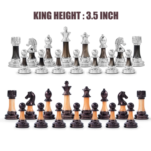 VAMSLOVE Chess Set Large 16''/42cm Folding Wooden Board with Deluxe Weighted Acrylic Chess Pieces - 3.5" King with Stora