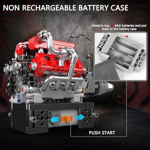 Mould King 10204 V8 Engine Building Blocks Sets, V8 Engine Model kit That Run, Build Your Own STEM Model Engine, 8-Cylin