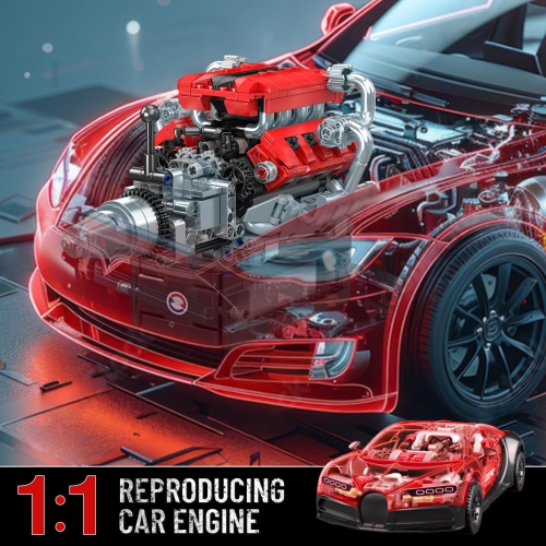 Mould King 10204 V8 Engine Building Blocks Sets, V8 Engine Model kit That Run, Build Your Own STEM Model Engine, 8-Cylin