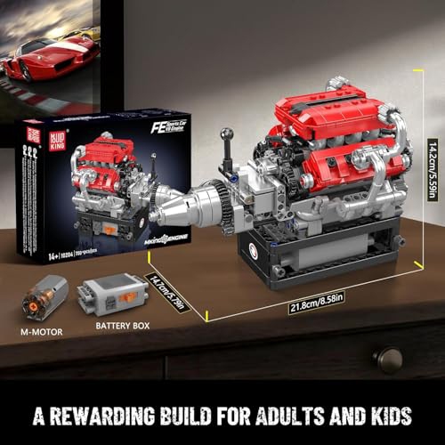 Mould King 10204 V8 Engine Building Blocks Sets, V8 Engine Model kit That Run, Build Your Own STEM Model Engine, 8-Cylin