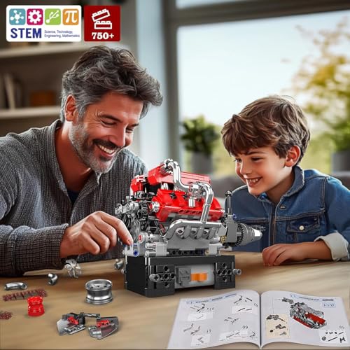 Mould King 10204 V8 Engine Building Blocks Sets, V8 Engine Model kit That Run, Build Your Own STEM Model Engine, 8-Cylin