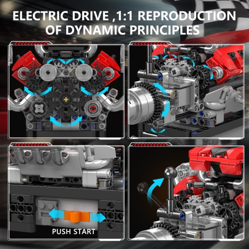 Mould King 10204 V8 Engine Building Blocks Sets, V8 Engine Model kit That Run, Build Your Own STEM Model Engine, 8-Cylin