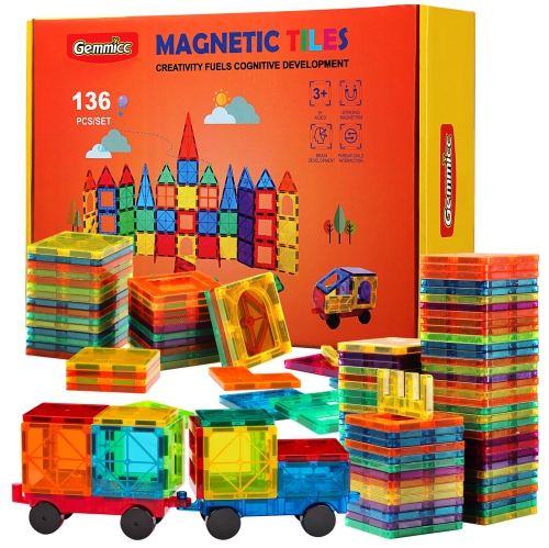 Gemmicc Magnetic Tiles, Deluxe 136 PCS Building Blocks Magnet Toys for Kids,3D Magnet Puzzles Stacking Blocks for Boys G