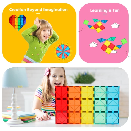 Gemmicc Magnetic Tiles, Deluxe 136 PCS Building Blocks Magnet Toys for Kids,3D Magnet Puzzles Stacking Blocks for Boys G
