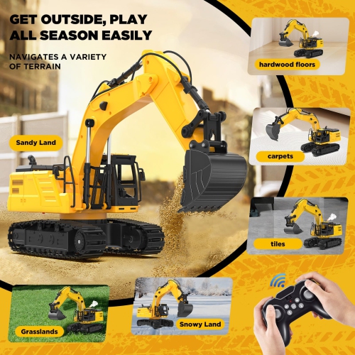 NOKA Remote Control Excavator Toys for Boys, [2025 Upgraded] 1:18 Scale RC Excavator with Metal Shovel, 11-Channel Const