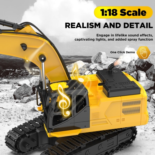 NOKA Remote Control Excavator Toys for Boys, [2025 Upgraded] 1:18 Scale RC Excavator with Metal Shovel, 11-Channel Const