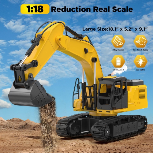 NOKA Remote Control Excavator Toys for Boys, [2025 Upgraded] 1:18 Scale RC Excavator with Metal Shovel, 11-Channel Const
