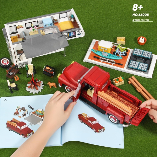 Car Building Block for Adult, 2-in-1 Camper Van Building and Farm Pickup Truck Building Set Toy for Boys Age 12+, Retro
