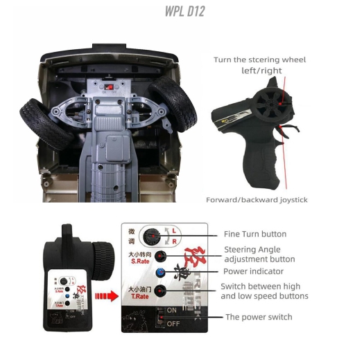 WPL D12 RC Car 1/10 RC Drift Car RTR Remote Control Car, Kei Truck Crawler Off Road Drifting 2.4G with Proportional Thro