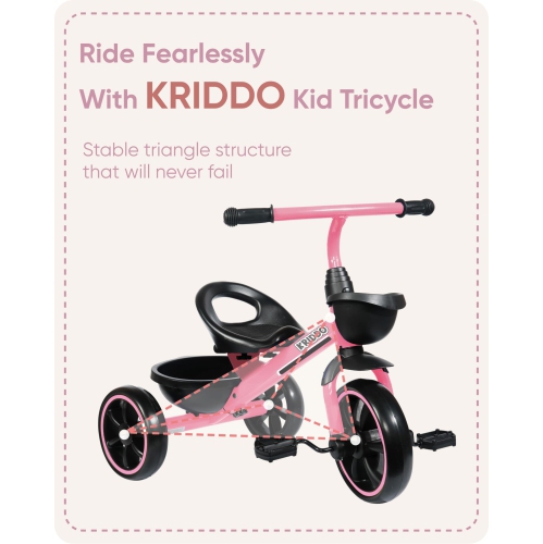 KRIDDO Kids Tricycles Age 24 Month to 4 Years, Toddler Kids Trike for 2.5 to 5 Year Old, Gift Toddler Tricycles for 2-4