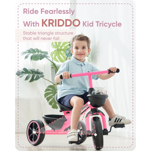KRIDDO Kids Tricycles Age 24 Month to 4 Years, Toddler Kids Trike for 2.5 to 5 Year Old, Gift Toddler Tricycles for 2-4