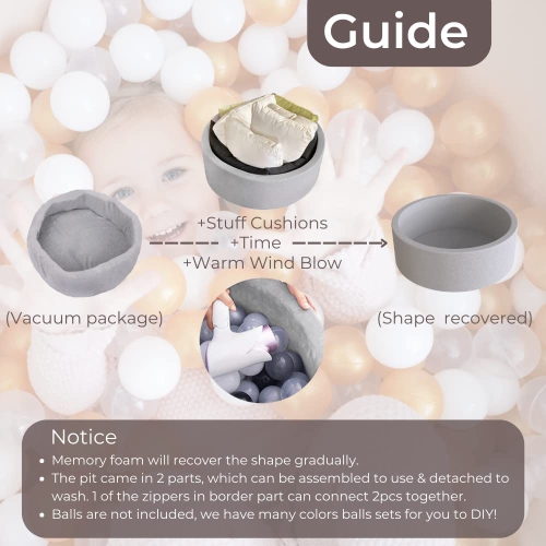 Wonder Space Deluxe Kids Round Ball Pit, Premium Handmade Kiddie Balls Pool, Soft Indoor Outdoor Nursery Baby Playpen, I