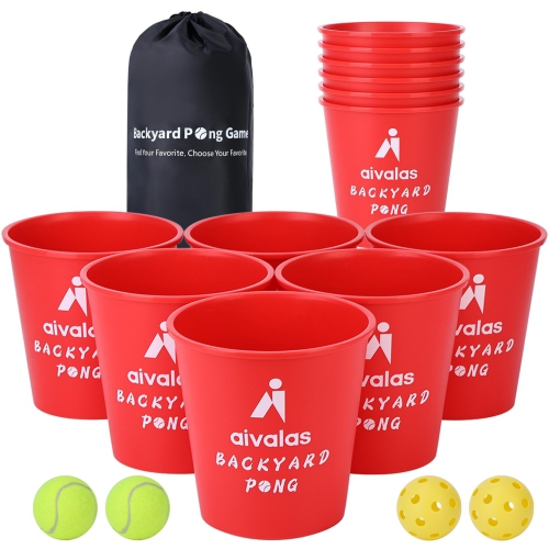 Aivalas Yard Pong Outdoor/Indoor Games Set, Giant Yard Pong Game for Adults and Family with 12 Buckets, 4 Balls and a Ca
