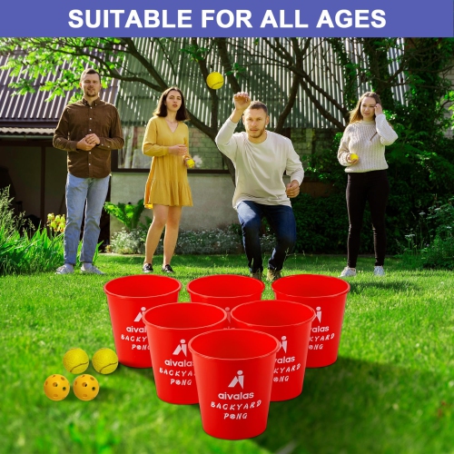Aivalas Yard Pong Outdoor/Indoor Games Set, Giant Yard Pong Game for Adults and Family with 12 Buckets, 4 Balls and a Ca