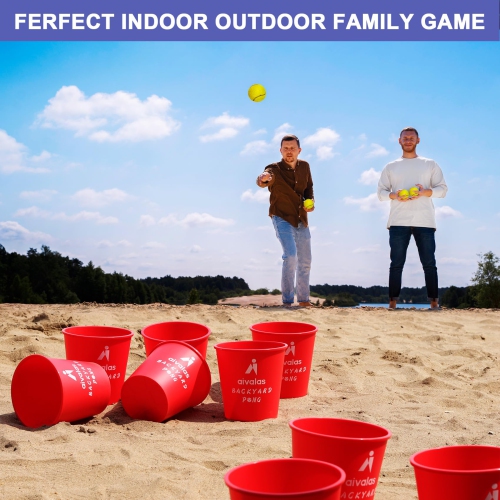 Aivalas Yard Pong Outdoor/Indoor Games Set, Giant Yard Pong Game for Adults and Family with 12 Buckets, 4 Balls and a Ca