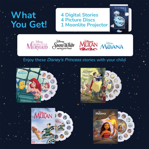 Moonlite Mini Projector with 4 Disney Princess Stories Edition - Read Together - 4 Digital Stories with Light Projector