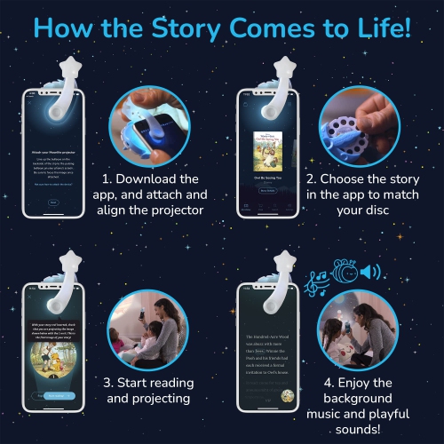 Moonlite Mini Projector with 4 Disney Princess Stories Edition - Read Together - 4 Digital Stories with Light Projector