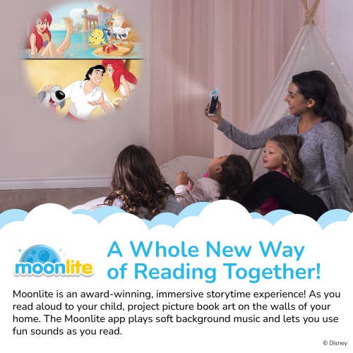 Moonlite Mini Projector with 4 Disney Princess Stories Edition - Read Together - 4 Digital Stories with Light Projector