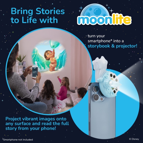Moonlite Mini Projector with 4 Disney Princess Stories Edition - Read Together - 4 Digital Stories with Light Projector