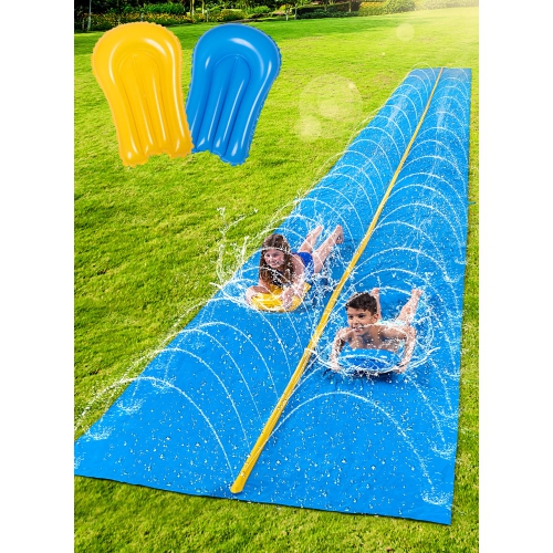 Sloosh Huge Water Slide, 30ft x 6ft Heavy Duty Lawn Water Slide with Built-in Sprinkler and 2 Slip Inflatable Boards for