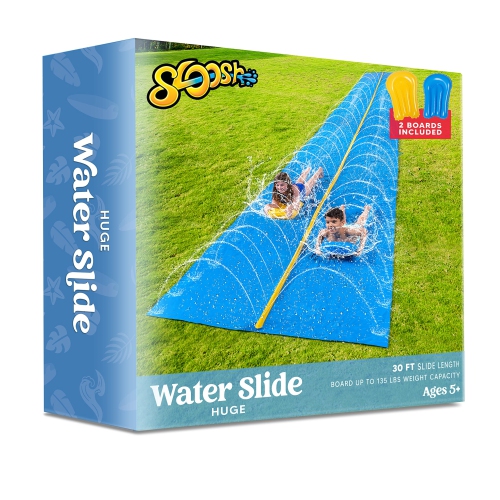 Sloosh Huge Water Slide, 30ft x 6ft Heavy Duty Lawn Water Slide with Built-in Sprinkler and 2 Slip Inflatable Boards for