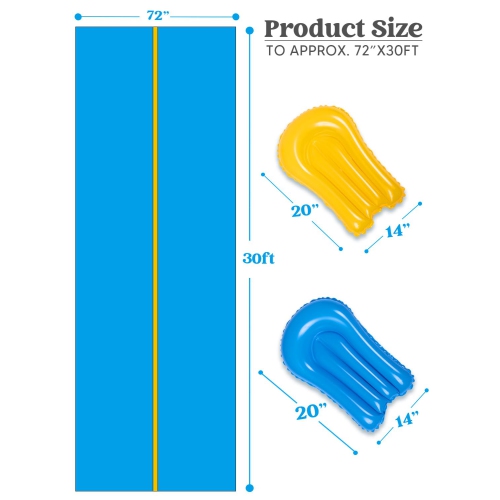 Sloosh Huge Water Slide, 30ft x 6ft Heavy Duty Lawn Water Slide with Built-in Sprinkler and 2 Slip Inflatable Boards for