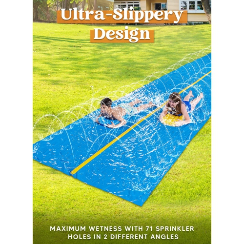 Sloosh Huge Water Slide, 30ft x 6ft Heavy Duty Lawn Water Slide with Built-in Sprinkler and 2 Slip Inflatable Boards for