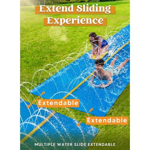 Sloosh Huge Water Slide, 30ft x 6ft Heavy Duty Lawn Water Slide with Built-in Sprinkler and 2 Slip Inflatable Boards for