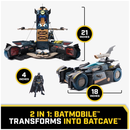 Batman, Ultimate Transforming Batmobile Playset, 2-in-1 Playset with Exclusive Figure and Glider, Lights, Sounds, Kids T