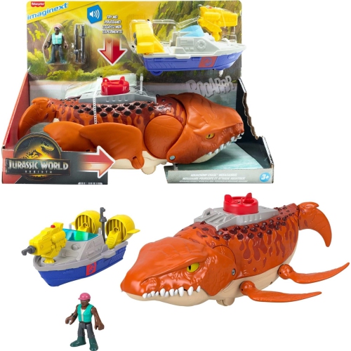 FISHER-PRICE  Imaginext Jurassic World Rebirth Aquachomp Chase Mosasaurus 18-Inch Dinosaur Toy With 3-Inch Action Figure I love it is continuous fun