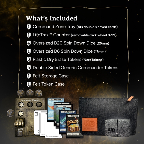 Nerd Gear Commander Essentials Kit, Ultimate Gift for MTG Commander EDH, Command Zone Tray, LifeTrax Counter, Spin Down