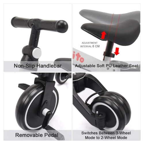 Jollito 5-in-1 Toddler Tricycle for 1-3 Years Old, Kids Pushbike Balance Bike, Baby Ride-On, Indoor/Outdoor Toddler Bike