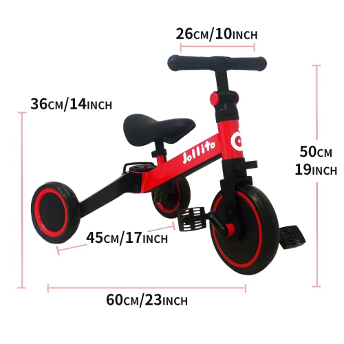 Jollito 5-in-1 Toddler Tricycle for 1-3 Years Old, Kids Pushbike Balance Bike, Baby Ride-On, Indoor/Outdoor Toddler Bike