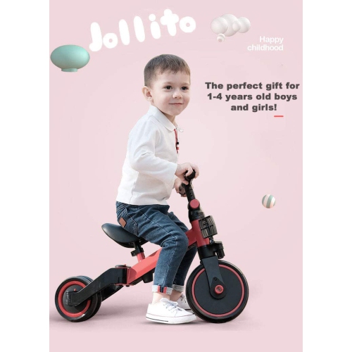 Jollito 5-in-1 Toddler Tricycle for 1-3 Years Old, Kids Pushbike Balance Bike, Baby Ride-On, Indoor/Outdoor Toddler Bike