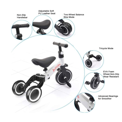Jollito 5-in-1 Toddler Tricycle for 1-3 Years Old, Kids Pushbike Balance Bike, Baby Ride-On, Indoor/Outdoor Toddler Bike