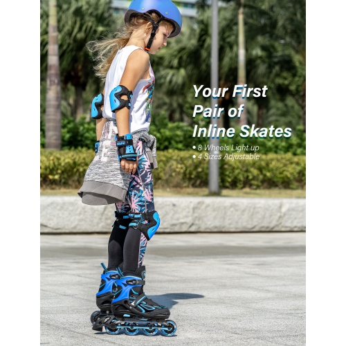 2PM SPORTS Vinal Girls Adjustable Flashing Inline Skates, All Wheels Light Up, Fun Illuminating Skates for Kids Men Adul