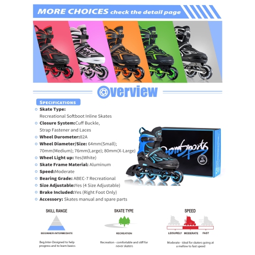 2PM SPORTS Vinal Girls Adjustable Flashing Inline Skates, All Wheels Light Up, Fun Illuminating Skates for Kids Men Adul