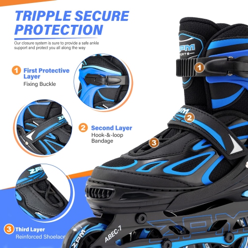2PM SPORTS Vinal Girls Adjustable Flashing Inline Skates, All Wheels Light Up, Fun Illuminating Skates for Kids Men Adul